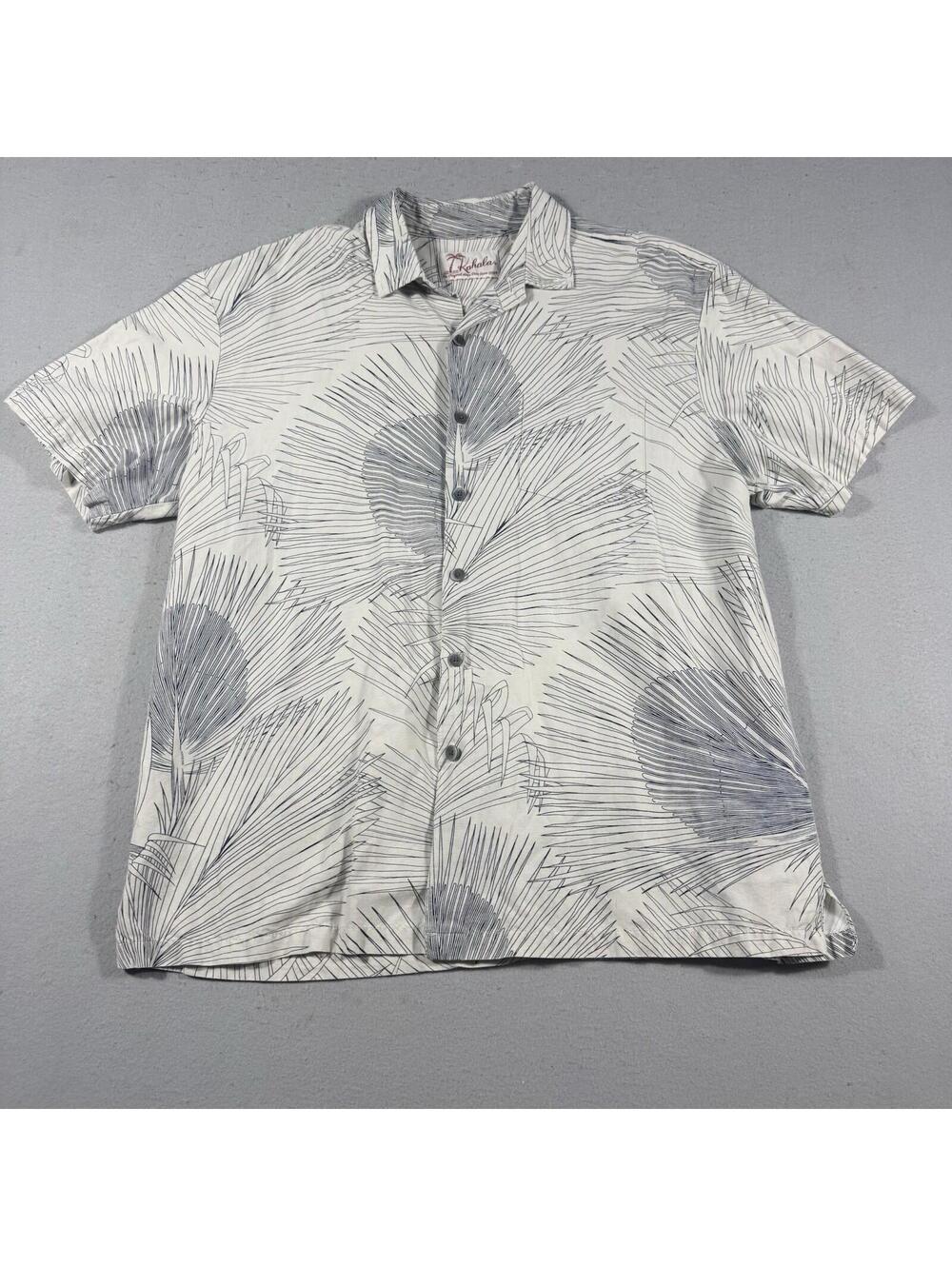 Kahala Hawaii Aloha Shirt Large Palm Frond Print‎ Rayon Linen Made In Hawaii